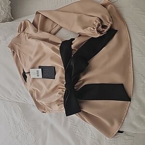Gibsonlook One Shoulder Belted Blouse, XXsmall, Champagne and Black, NWT, Dressy